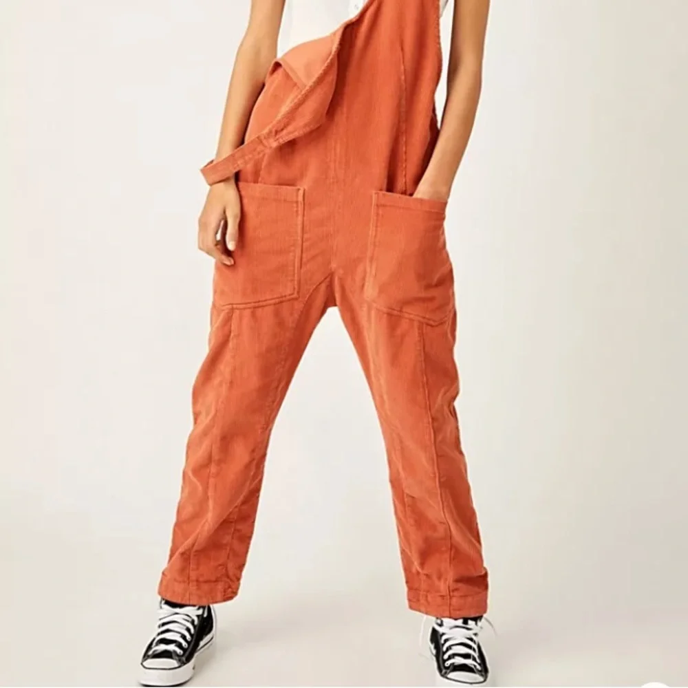 Free People High Roller Corduroy Jumpsuit in Burnt Orange